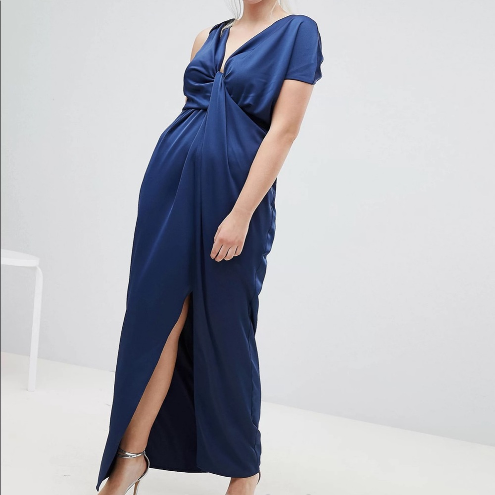NWT navy satin drape long gown